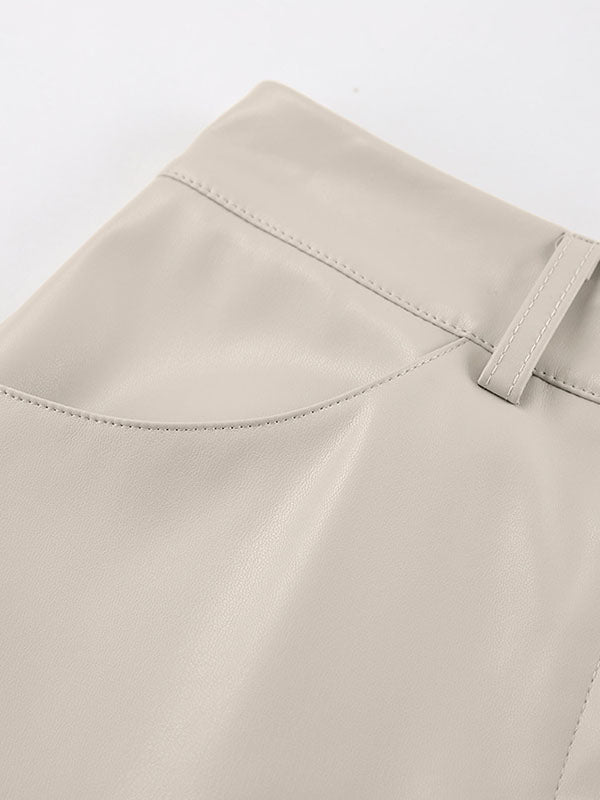 Pockets Solid Color Split-Front Zipper Skinny Wrap Skirts Bottoms