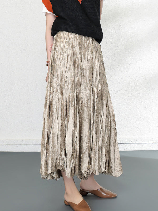 Loose A-Line Pleated Elasticity Skirts Bottoms