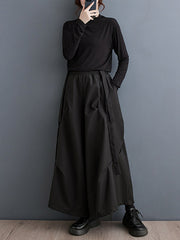 Elasticity Pleated Solid Color Split-Joint Streamer High Waisted Wide Leg Pants