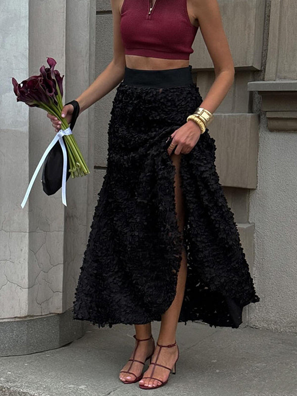 Solid Color Three-Dimensional Flower A-Line High Waisted Skirts Bottoms