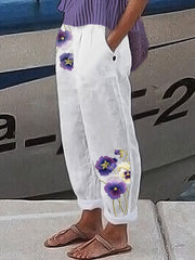 Women's Purple Floral Print Casual Pants