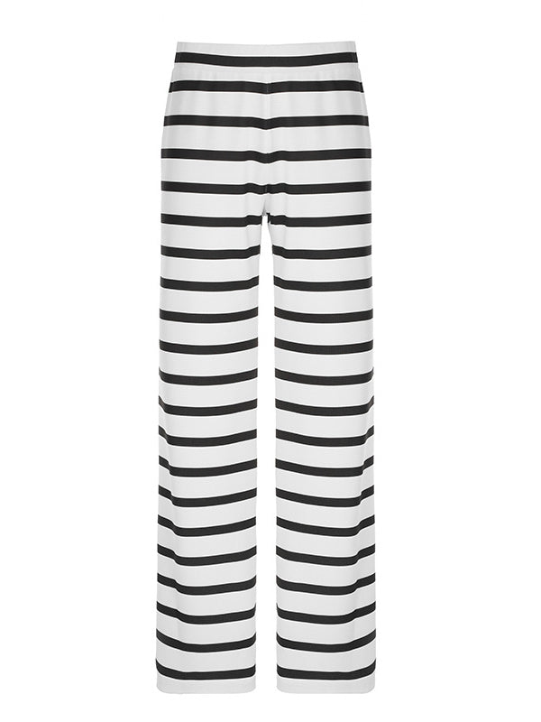 Casual Stripe Knit Straight-Leg Pants
