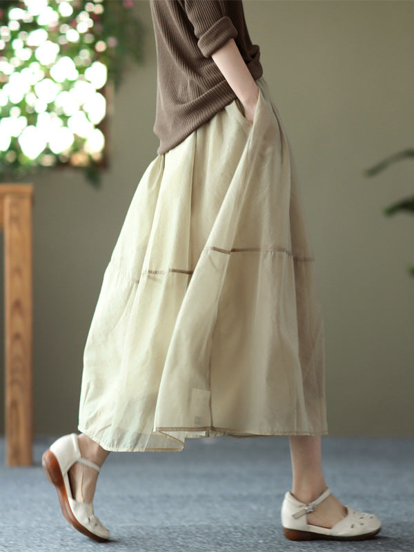 Simple Loose Solid Color Split-Joint Bubble Skirt