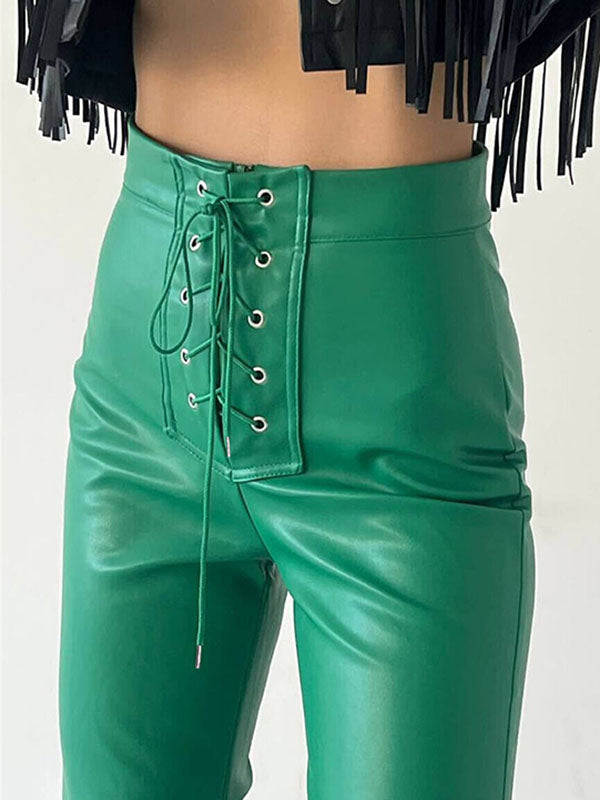 Lace-Up Split-Joint Flared High Waisted Trousers Pants