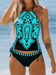 Ladies Baroque Print Drawstring Swimsuit Set
