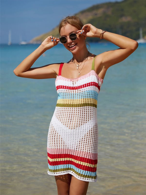 Women's American Flag Knitted Ripped Cutout Cover-Up Swimsuit