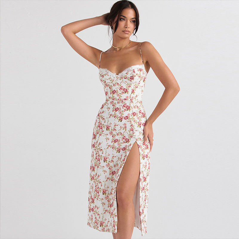 Rosalie Rose Print Corset Midi Sundress