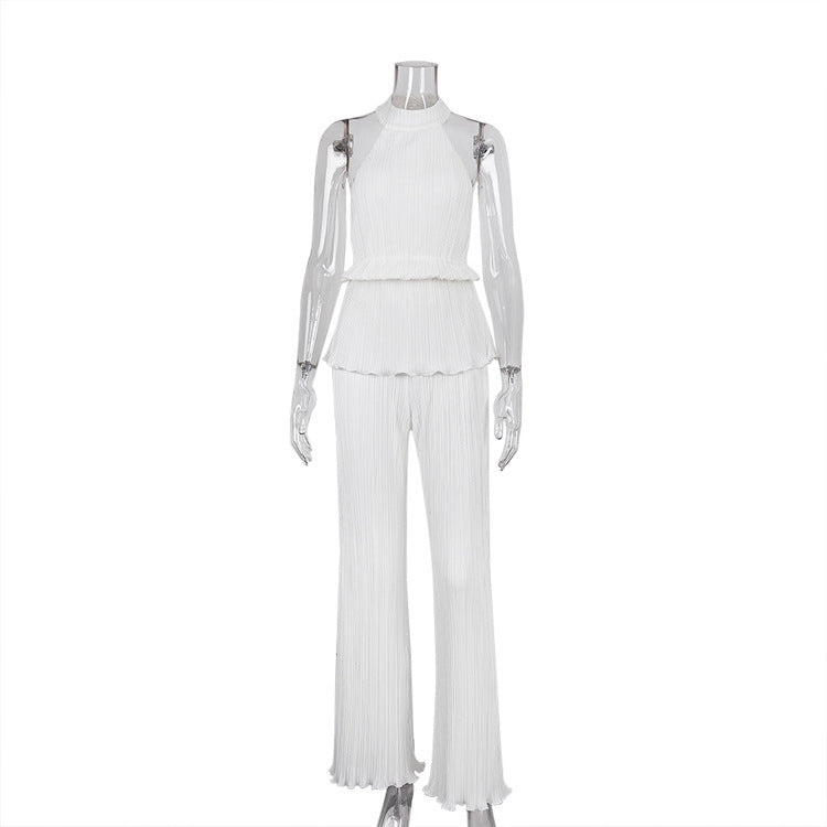 Sahara Plissé Halter Jumpsuit Set