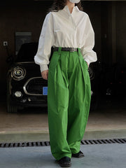 Pleated Solid Color High Waisted Wide Leg Trousers Casual Pants Bottoms