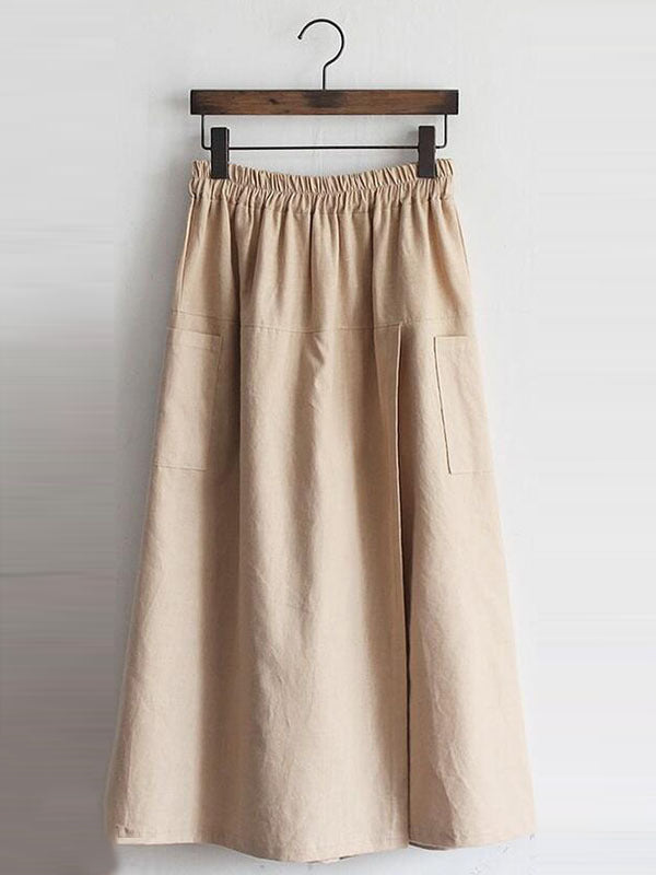 Asymmetric Elasticity Pockets Solid Color Split-Front Split-Joint Loose Wide Leg Trousers Pants