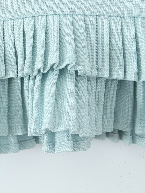 No Belt Pleated Solid Color Loose Skirts Bottoms