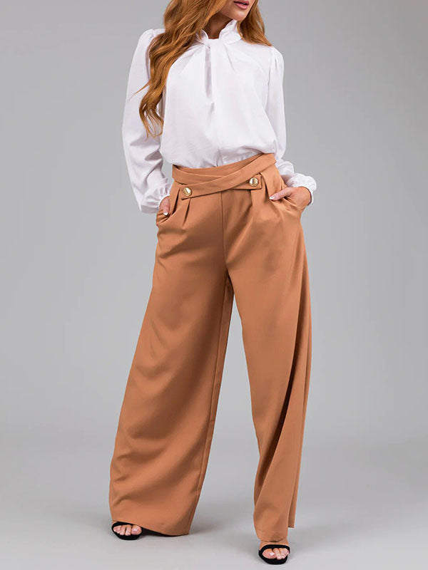 Pleated Split-Joint High Waisted Loose Trousers Pants