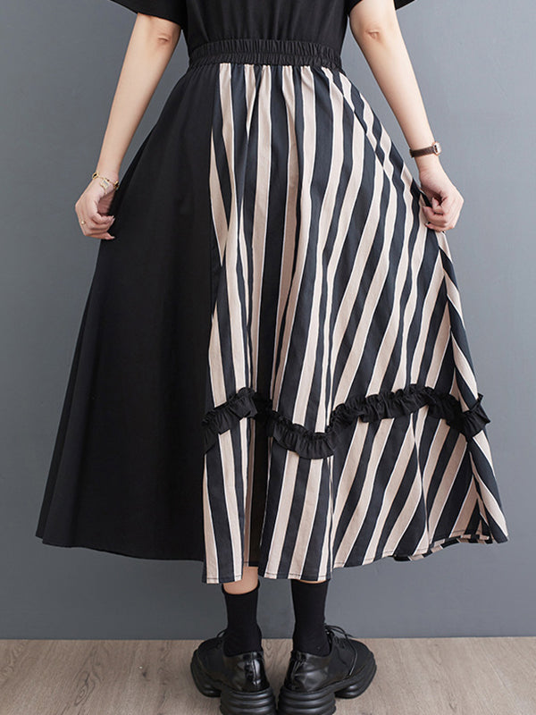 Flower-Embellished Elastics Split-Joint High Waisted Loose Skirts Bottoms