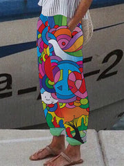 Women's Colourful Print Wide Leg Pants