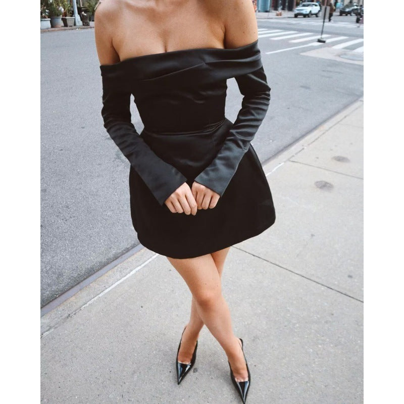 Off-shoulder Short Long Sleeve Dress