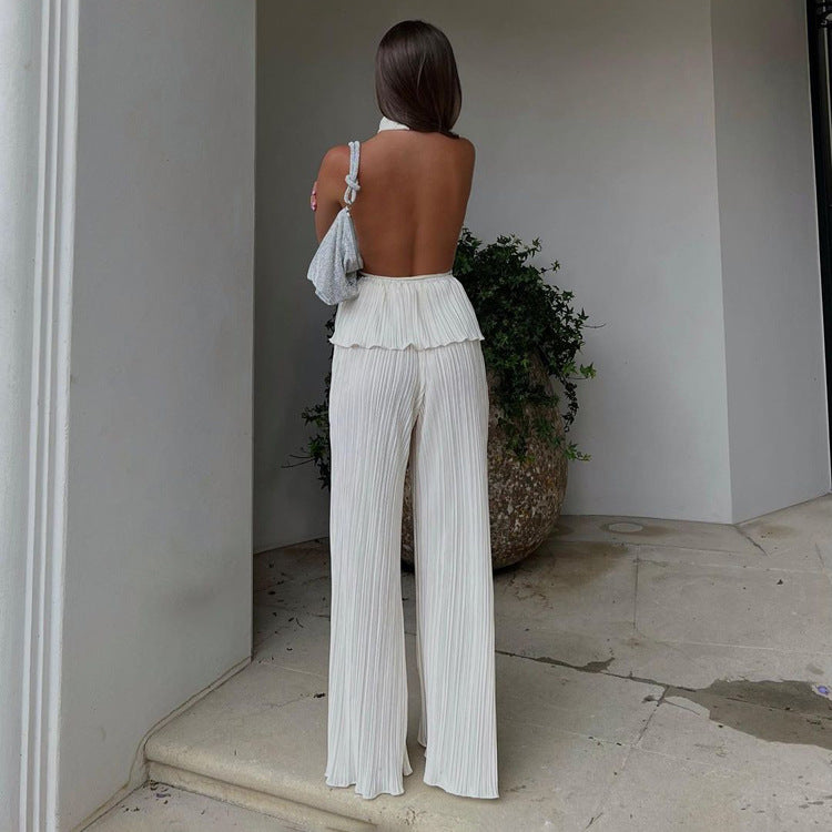 Sahara Plissé Halter Jumpsuit Set