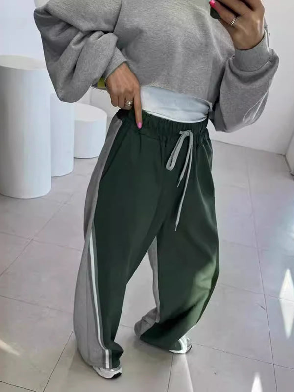 Drawstring Elasticity Split-Joint High Waisted Loose Trousers Pants
