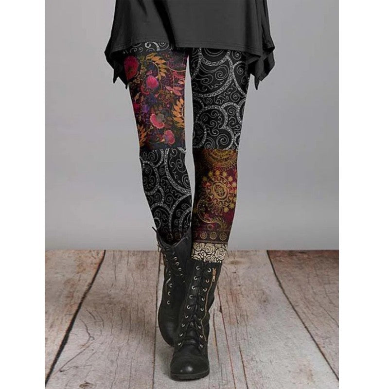 Retro ethnic style slimming printed leggings