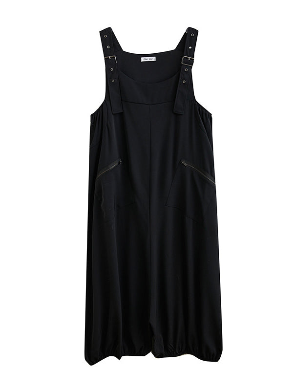 Loose Oversize Solid Color Zipper Jumpsuits Bottoms