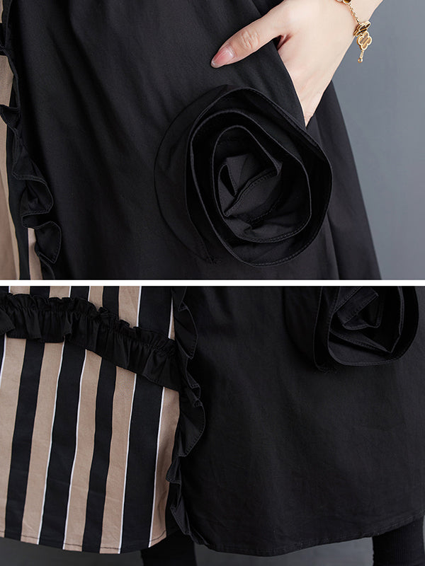 Flower-Embellished Elastics Split-Joint High Waisted Loose Skirts Bottoms