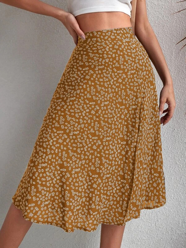 Flower Print Split-side A-line Loose Skirts Bottoms