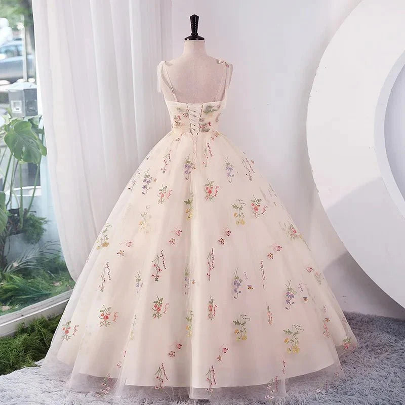 Floral Embroidery Long Formal Dress