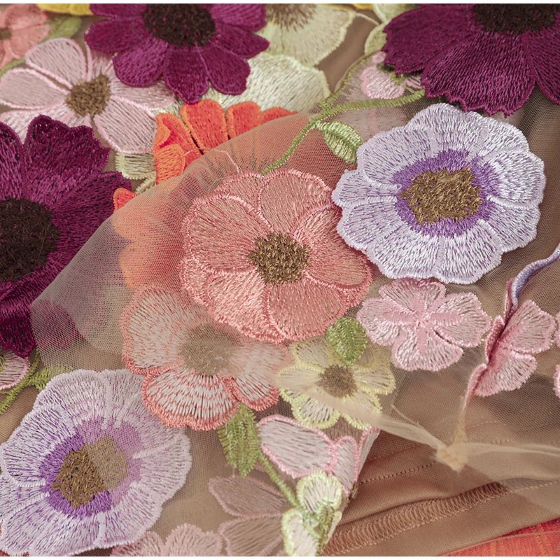 Floral Embroidery Luxury Puff Sleeve Dresses