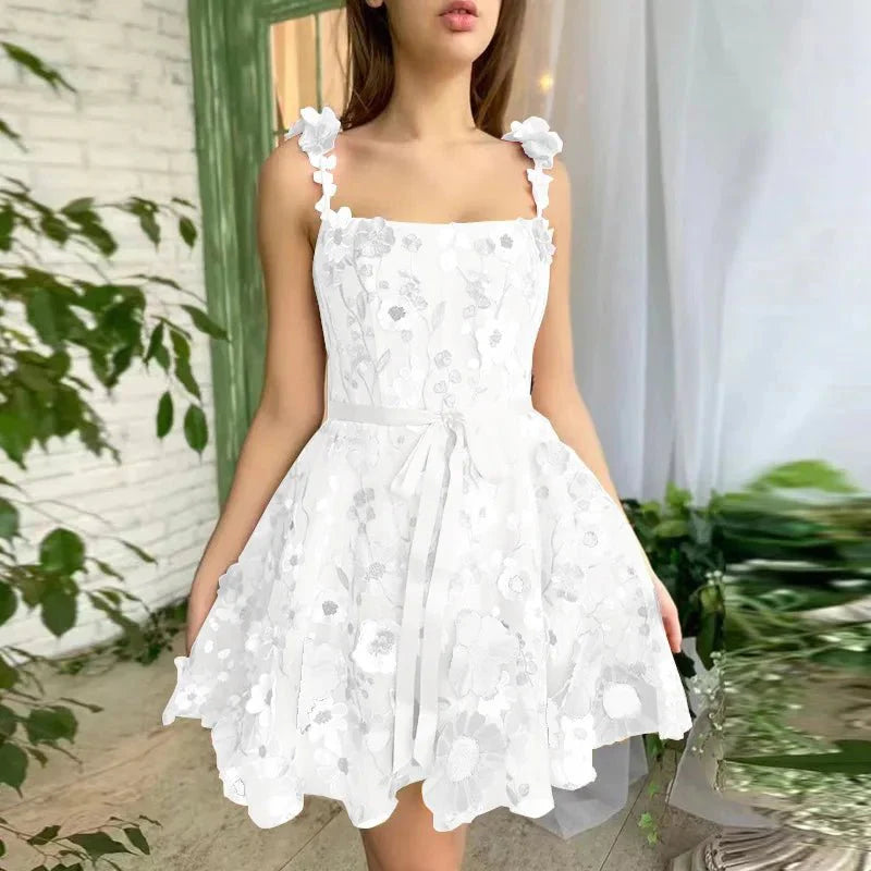 Floral Embroidery Luxury Puff Sleeve Dresses