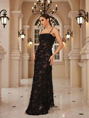 Floral See-Through Appliqué Maxi Dress