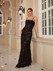Floral See-Through Appliqué Maxi Dress
