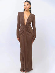 Glitter Deep V Neck Sexy Maxi Dress