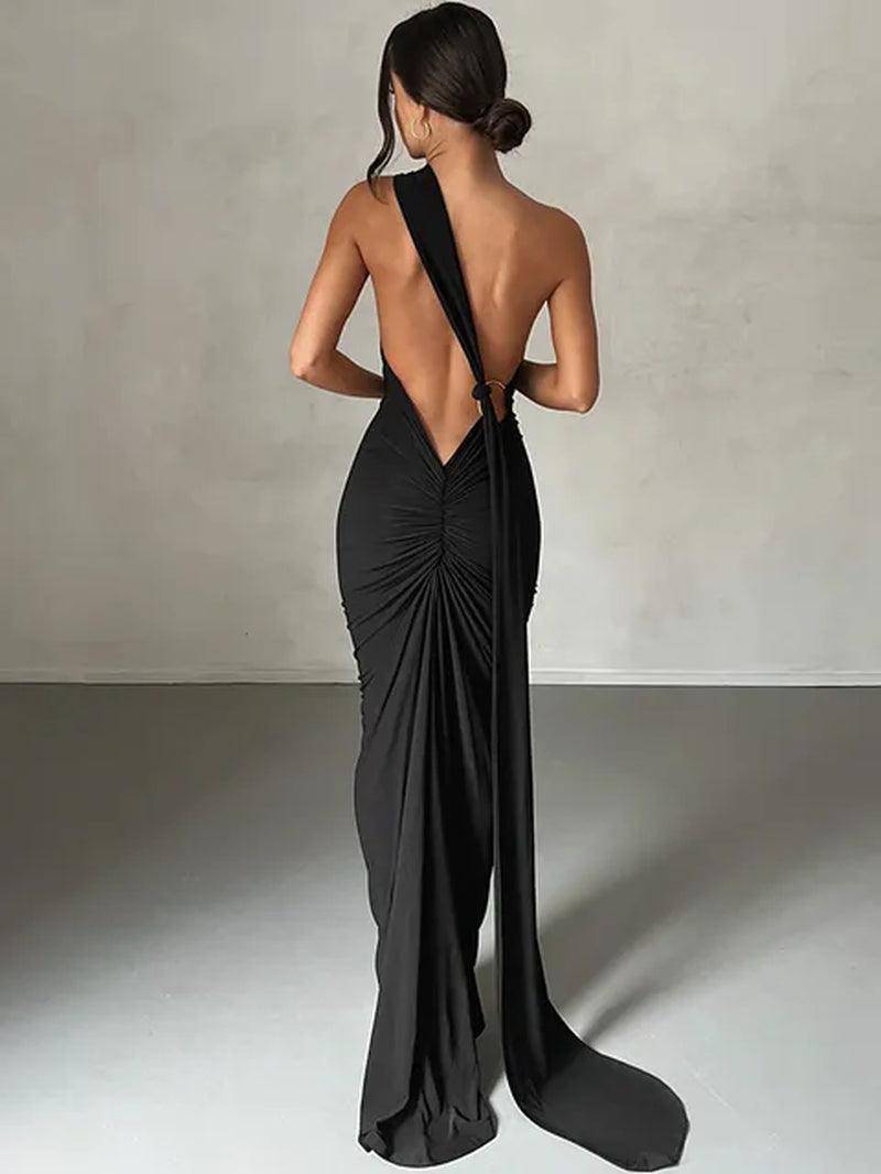 Rückenfreies, verstellbares Maxikleid mit einer Schulter