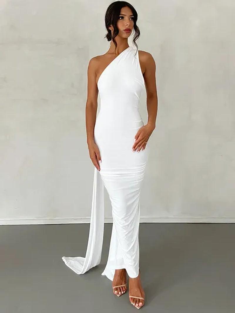 Rückenfreies, verstellbares Maxikleid mit einer Schulter