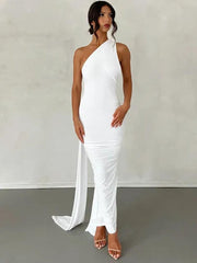 Rückenfreies, verstellbares Maxikleid mit einer Schulter