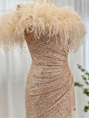 Milan - Feather Sequin Gown Evening Dress