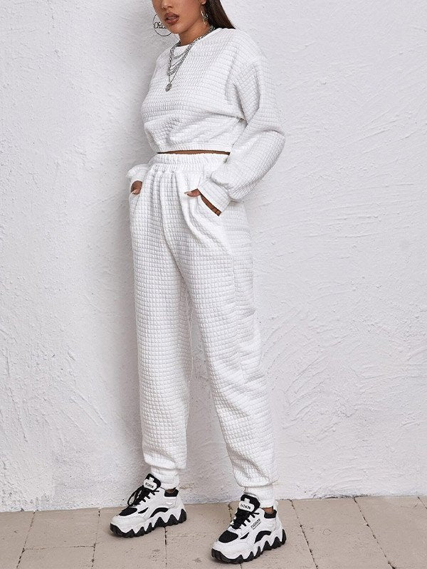 Waffle Solid Color Tracksuit Set