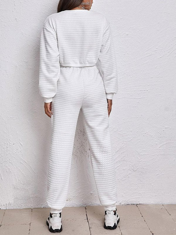 Waffle Solid Color Tracksuit Set