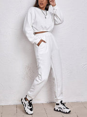 Waffle Solid Color Tracksuit Set