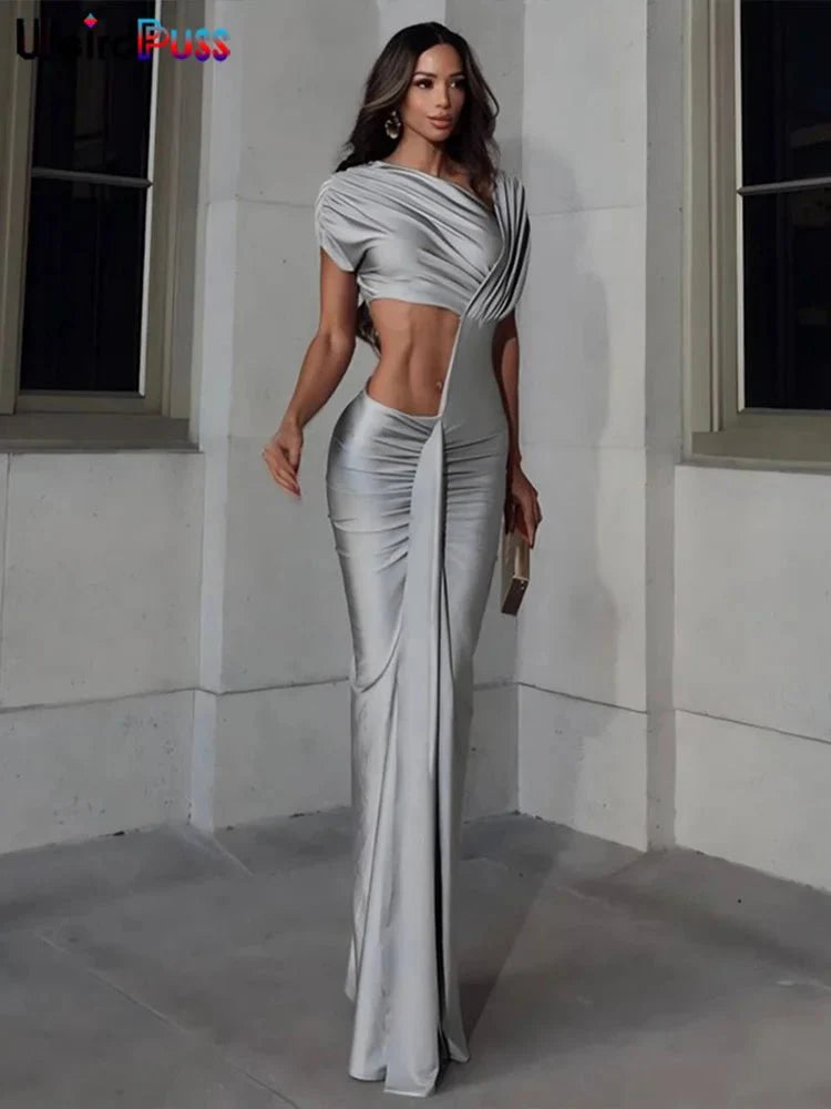 Irregular Hollow Ruched Bodycon Dress