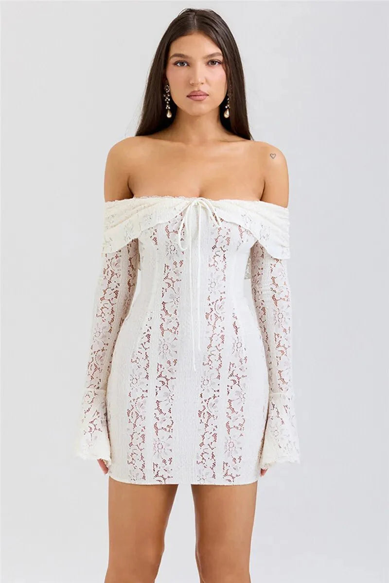 Lace Off-Shoulder Strapless Bodycon Maxi Dress