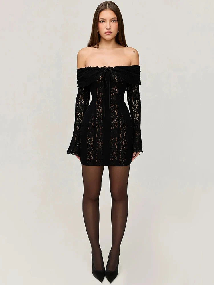 Lace Off-Shoulder Strapless Bodycon Maxi Dress