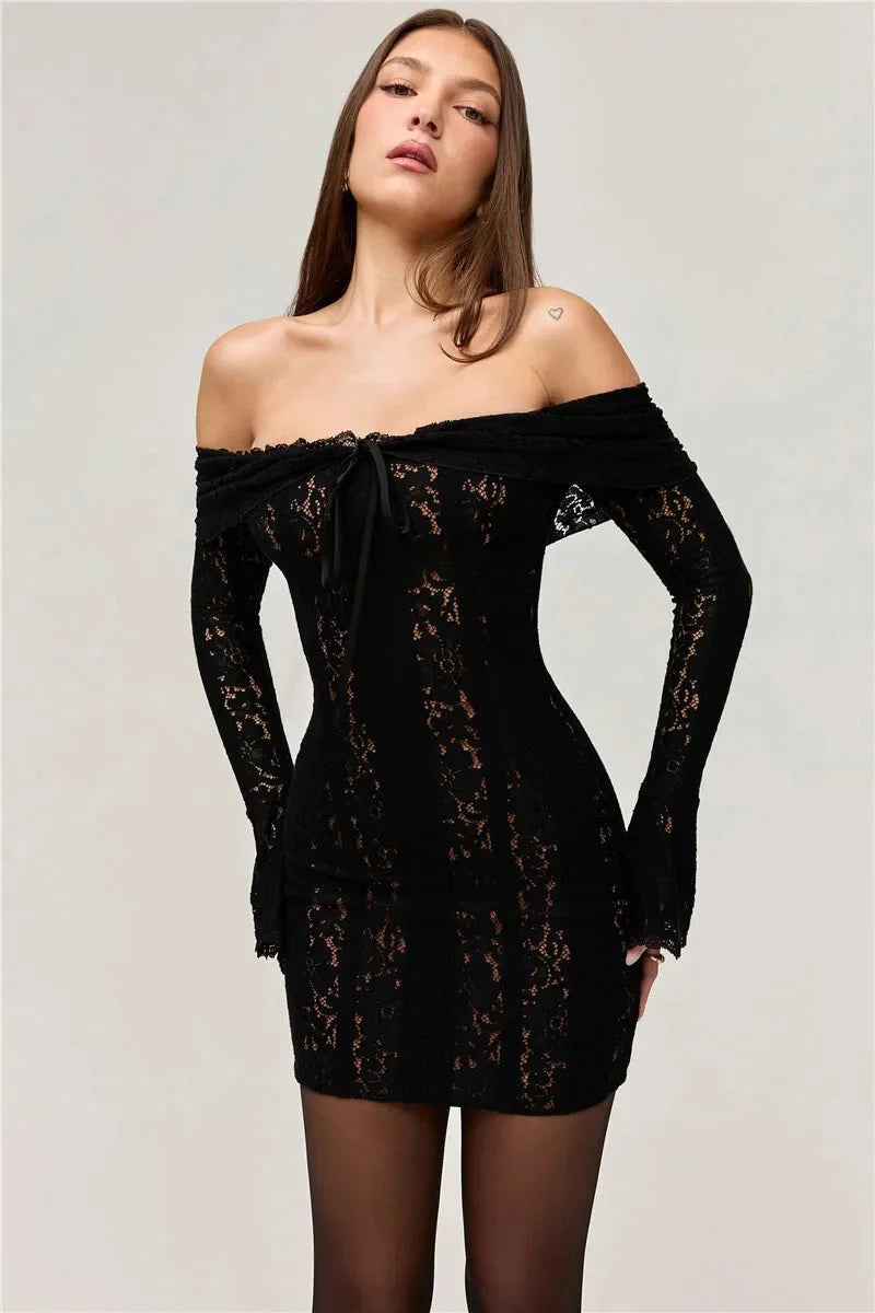 Lace Off-Shoulder Strapless Bodycon Maxi Dress