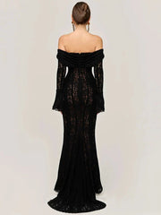 Lace Off-Shoulder Strapless Bodycon Maxi Dress