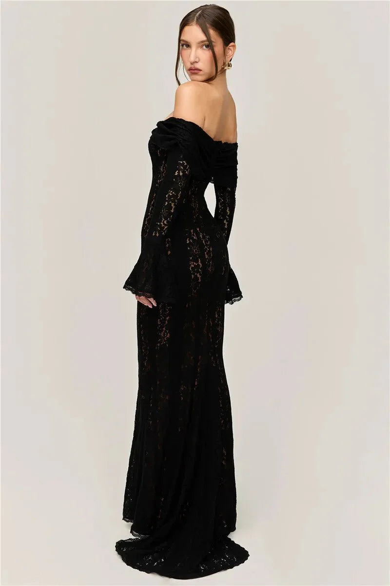 Lace Off-Shoulder Strapless Bodycon Maxi Dress