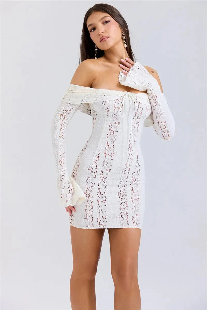 Lace Off-Shoulder Strapless Bodycon Maxi Dress