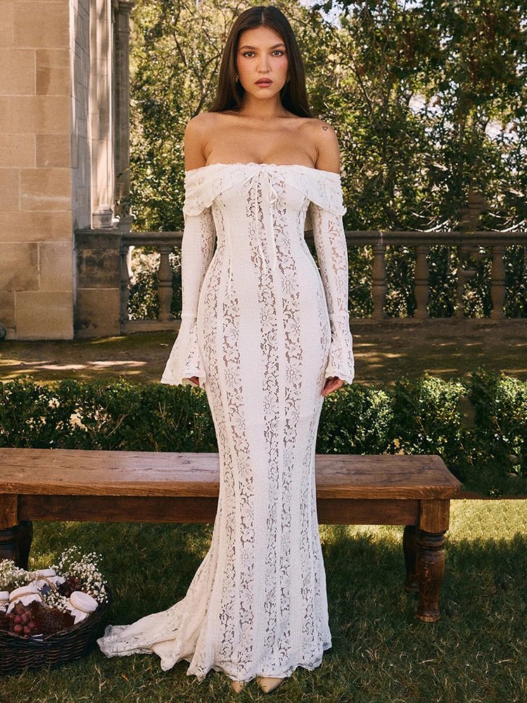 Lace Off-Shoulder Strapless Bodycon Maxi Dress