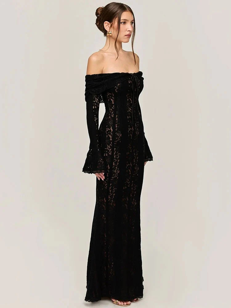 Lace Off-Shoulder Strapless Bodycon Maxi Dress