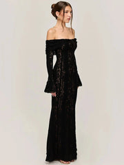 Lace Off-Shoulder Strapless Bodycon Maxi Dress