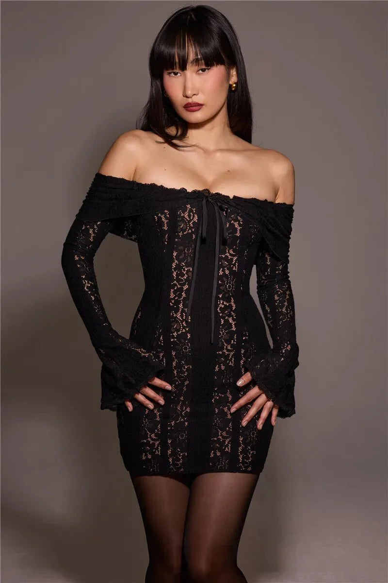 Lace Off-Shoulder Strapless Bodycon Maxi Dress