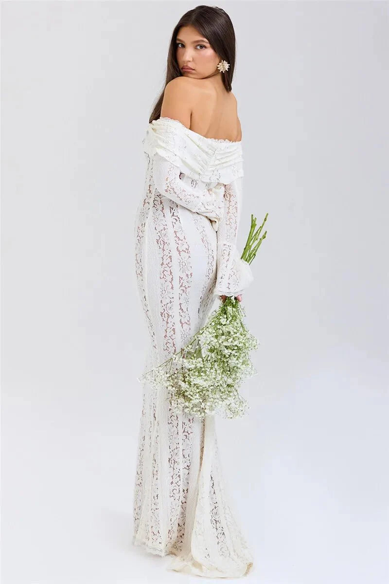 Lace Off-Shoulder Strapless Bodycon Maxi Dress